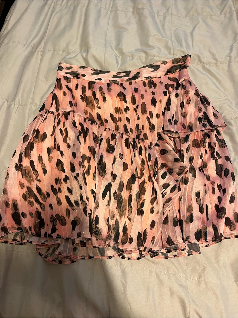 GUC Milly Pink Leopard-Print Tiered Mini Skirt